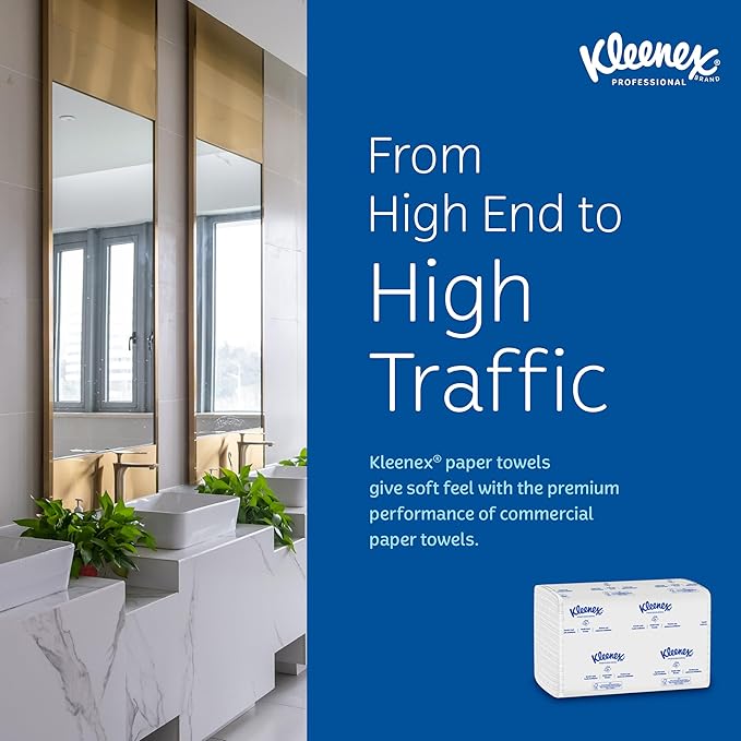 Kleenex Professional Universal Multifold Paper Towels, Bulk (01890), Absorbency Pockets, 9.2" x 9.4" Towel, White (150 Sheets/Pack, 16 Packs/Case, 2,400 Sheet Total)