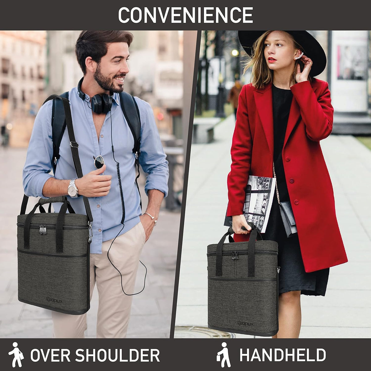 opux 3 Bottle Wine Carrier Tote, Insulated Leakproof Wine Cooler Bag, Wine Travel Bag for Picnic BYOB Beach, Portable Wine Bottle Carrying Case, Gift for Wine Lover Women Men Christmas, Charcoal Grey