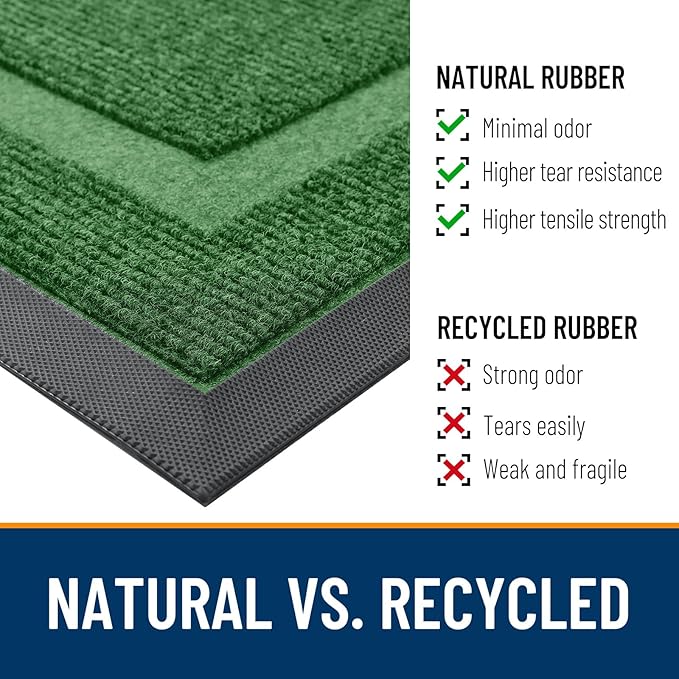 OLANLY Front Door Mat Indoor Outdoor Entrance, Waterproof All-Season, All-Weather Doormat, Sturdy Natural Rubber, Fade Resistant, Low Profile, Easy Clean Patio Porch Entryway Mat, 29.5x17, Green