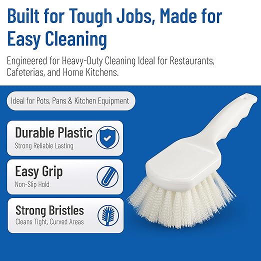SPARTA 3662000 Flo-Pac Plastic Handle Utility Scrub Brush, Nylon Bristles, 2" Bristle Trim, 8" Length, White, 1 Count (Pack of 1)