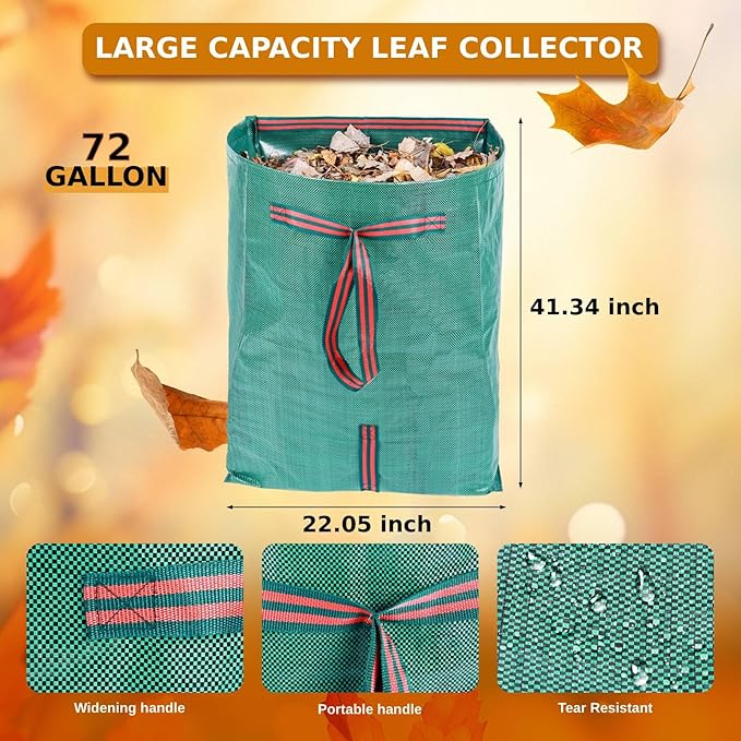 72 Gallon Leaf Collector,3-Pack Yard Waste Bags,Large Dustpan-Type Lawn and Leaf Bags, Leaf Bags for Yard Debris,Grass Clippings,Collapsible Trash Can for Parties,Laundry,Camping