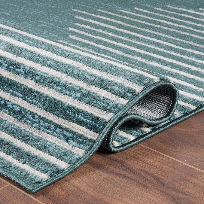 Rugshop Bohemian Stripe Stain Resistant High Traffic Living Room Kitchen Bedroom Dining Home Office Area Rug 7'10" x 10' Teal
