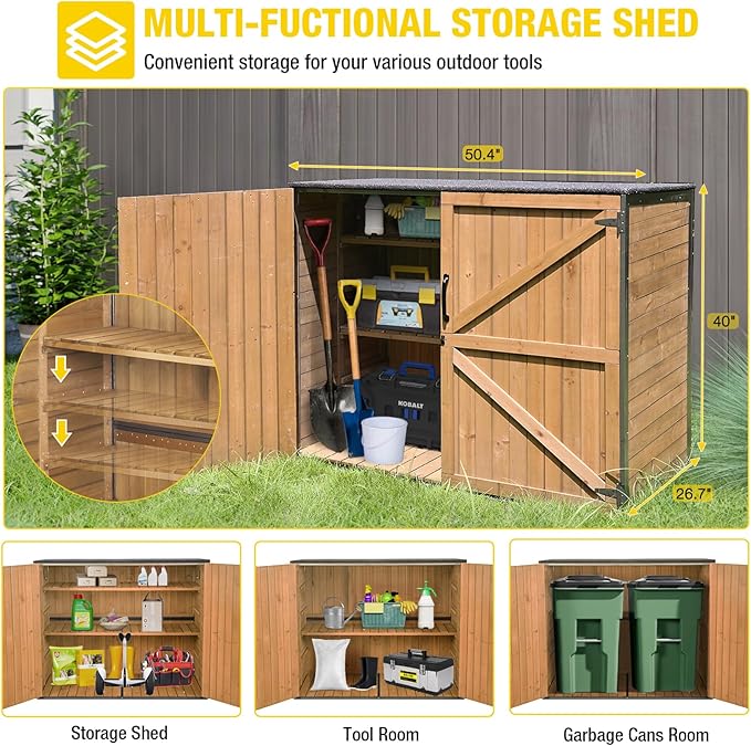 Aivituvin Outdoor Storage Shed Upgraded with Strong Metal Frame Horizontal Storage Cabinet for Trash Cans and Yard Tools 4.2 ft. x 2.3 ft.