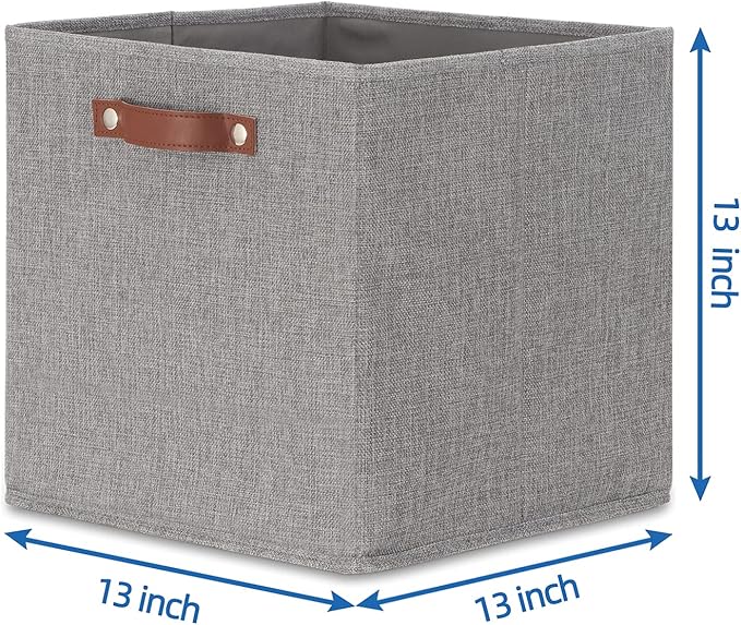 Temary Fabric Storage Cubes - 13 x 13 Collapsible Bins with Handles for Home Organization (Gray)