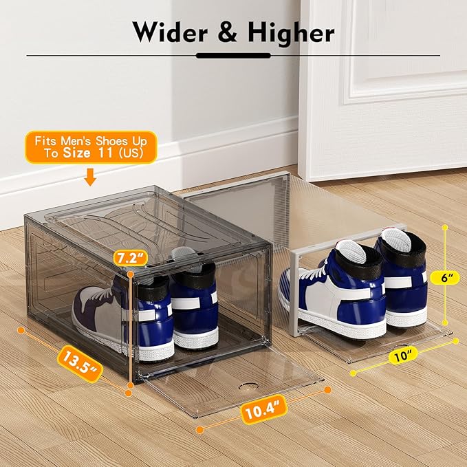 9 Pack Shoe Organizer, Upgrade Harder Solid Plastic Shoe Storage, Shoe Boxes Clear Plastic Stackable, Sneaker Storage, Shoe Organizer for Closet, Shoe Display Case, Black