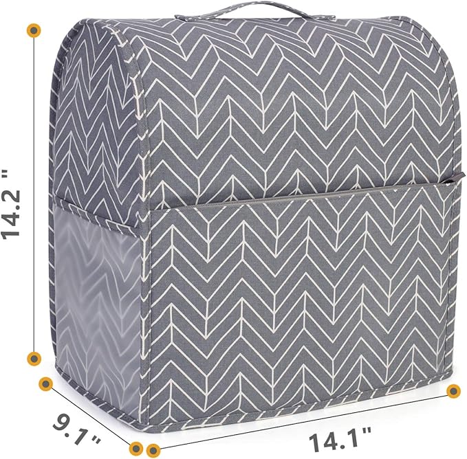 Yarwo Dust Cover for 4.5 qt and All 5 qt Stand Mixer, Protective Stand Mixer Cover with Top Handle and Pockets for Extra Accessories, chevron