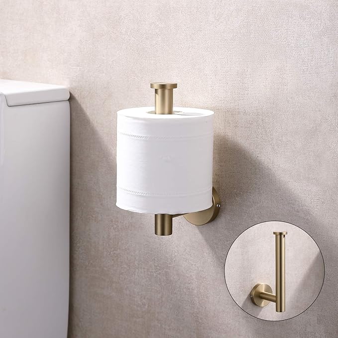 TASTOS Brushed Gold Toilet Paper Holder SUS304 Stainless Steel, Modern Round Tissue Roll Holders Wall Mount, Toilet Paper Roll Dispenser Bathroom 5 inch TP Holder for Kitchen Washroom