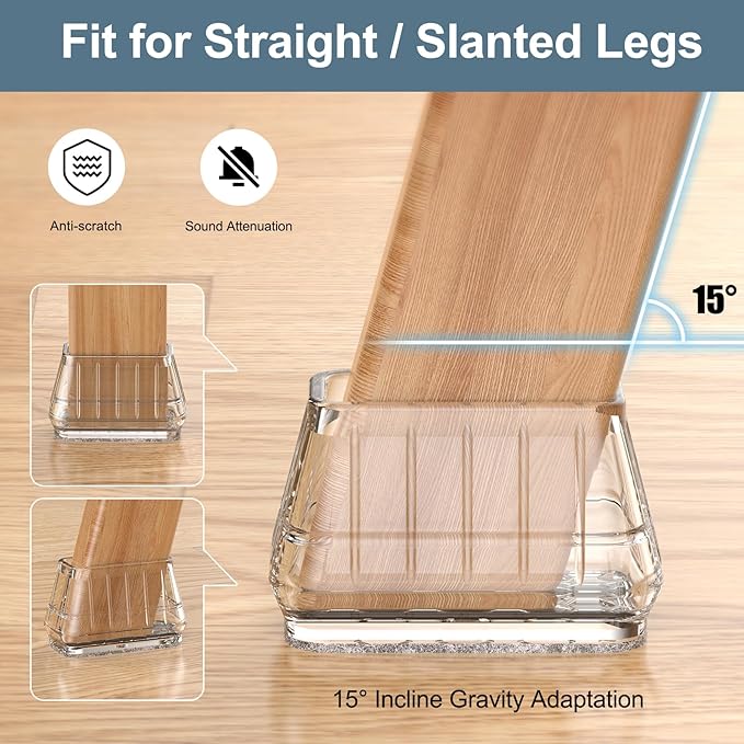 24PCS Rectangular Chair Leg Floor Protectors for Hardwood Floors, Thicken Rubber Chair Leg Cap Covers, Non Slip Furniture Leg Pads to Protect Wood Tile Floors from Scratches and Reduce Noise