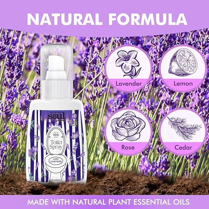 Toilet Spray 2Oz, Lavender Scent, Bathroom Deodorizer, Travel Size Air Fresheners, 2 Pack