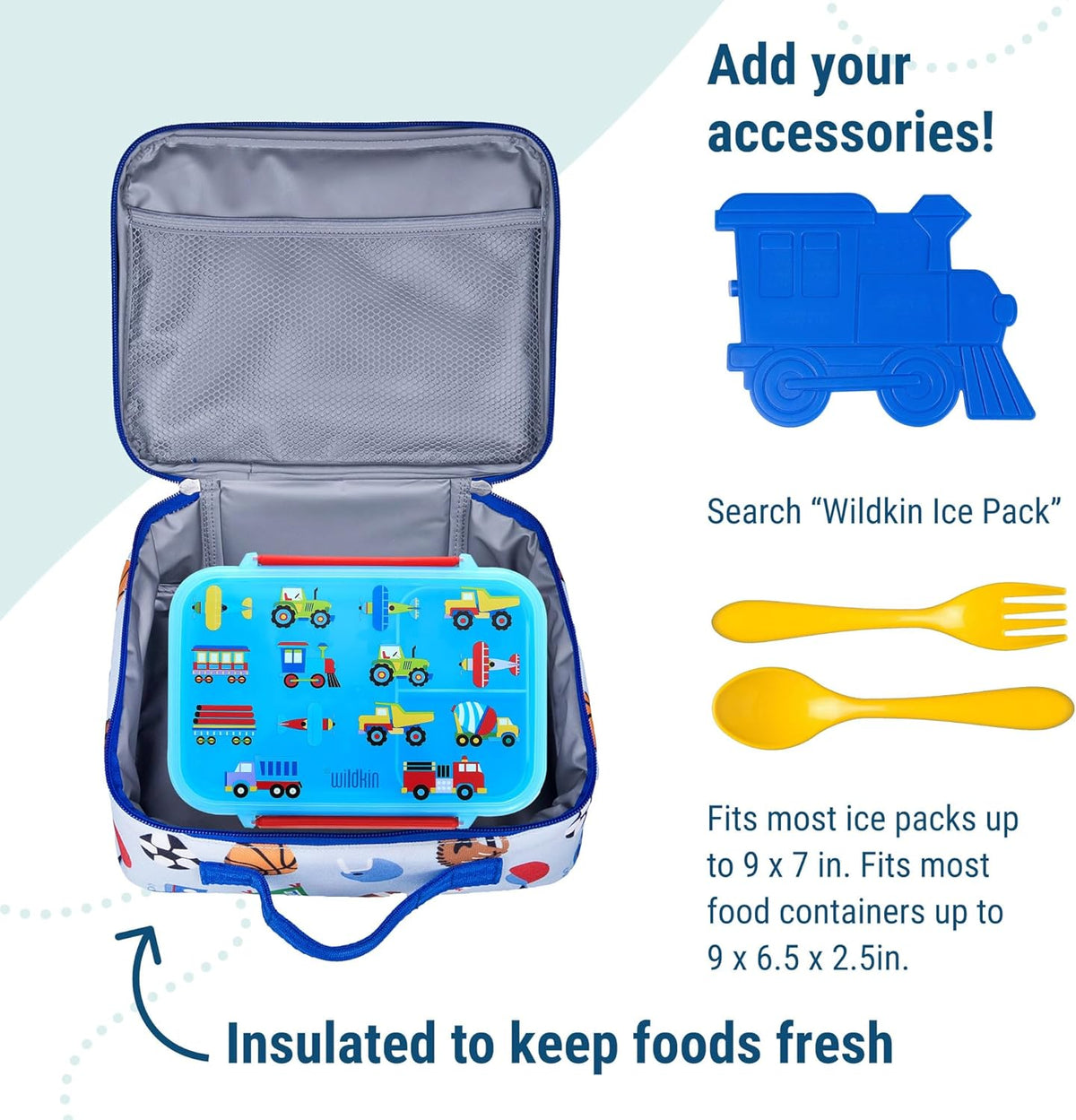 Wildkin Kids Insulated Lunch Box – Durable and Reusable for School & Travel - Game On