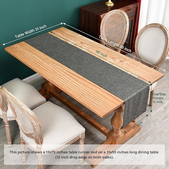 NEWISHER Farmhouse Rustic Table Runner Dark Grey Rectangular Table Runners Faux Linen Table Runner for Everyday Use Kitchen Dining Party Table 13x72 Inch