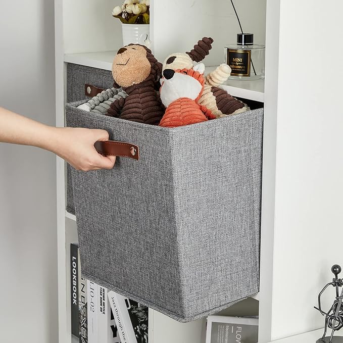 DULLEMELO Fabric Storage Cubes,13 inch Cube Stroage Bins for Empty Gift Basket,Toys Nursery Clothes Storage Linen Closet Organizers and Storage Baskets Shelves Bins(Grey-4 Pack)