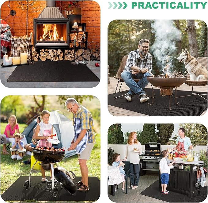 Large 90 x 52 inches Under Grill Mats for Outdoor Grill | Double-Sided Fireproof | Waterproof | Oil-Proof | Easy to Clean | Indoor Fireplace/Fire Pit Mat | Quality BBQ Mat for Deck Patio