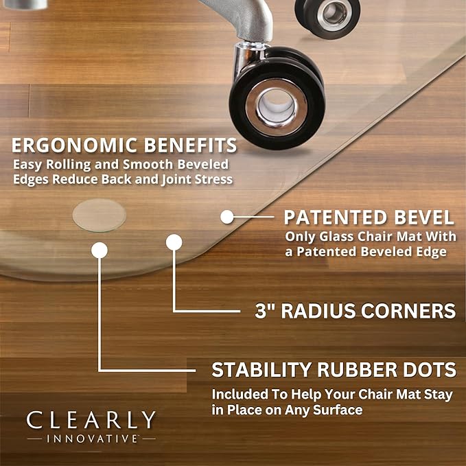 Exclusive Beveled Edge Glass Chair Mat for a Smooth Glide and Easy Roll On/Off by Clearly Innovative, Ultimate Office Chair Mat for Carpet or Hardwood Floor, 45x53