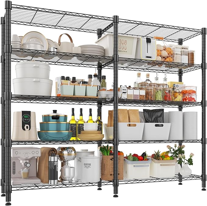Himimi Storage Shelves-5 Tier Heavy Duty Wire Shelving Unit with Leveling Feet, 1500LBS Adjustable Metal Shelves Organizer for Kitchen Garage Pantry Laundry, 60" W*14" D*72" H, Black