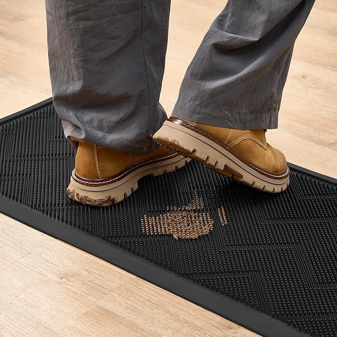 HAMARA Front Door Mat for Outside Entrance 35.5"x17" – Anti-Slip Dirt-Trapping Waterproof Rubber Indoor & Outdoor Mat with Textured Surface for Entryway - Heavy Duty All Weather Doormat – Black