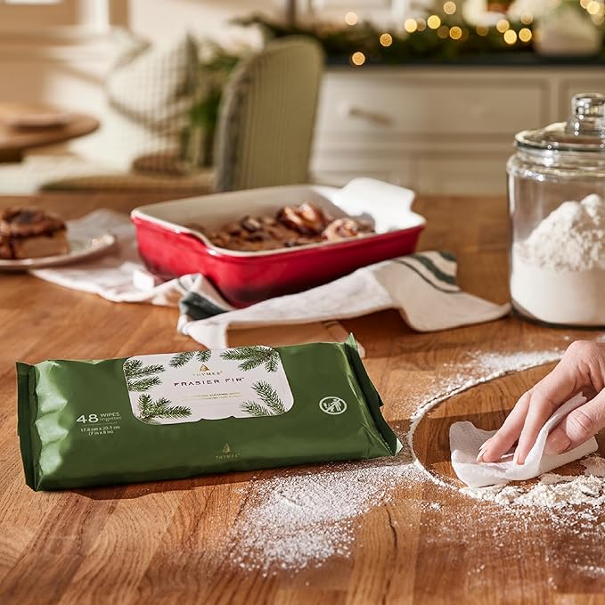 Thymes Frasier Fir All-Purpose Cleaning Wipes – Multi-Purpose Cleaning Wipes – Safe for Countertops, Walls, and Other Non-Porous Surfaces – Cruelty Free Surface Wipes (1 Pack of 48 Wipes)