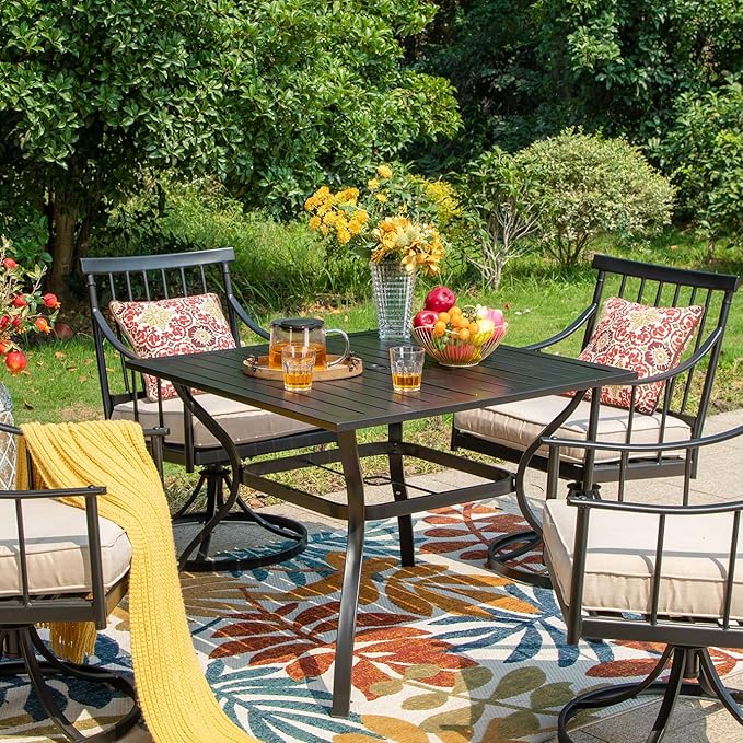 PHI VILLA 37" Patio Table for 4, Metal Outdoor Dining Table