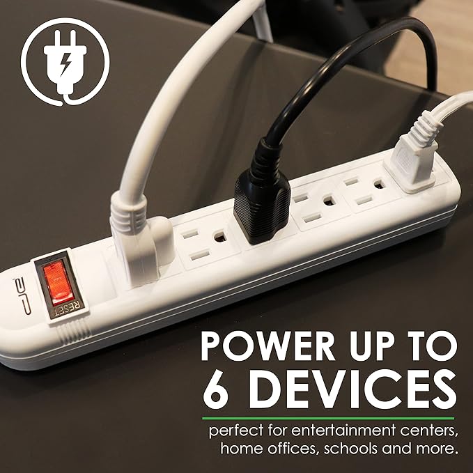 Digital Energy 6-Outlet Surge Protector Power Strip with 25-Ft Long Extension Cord, White, ETL Listed, UL Standard