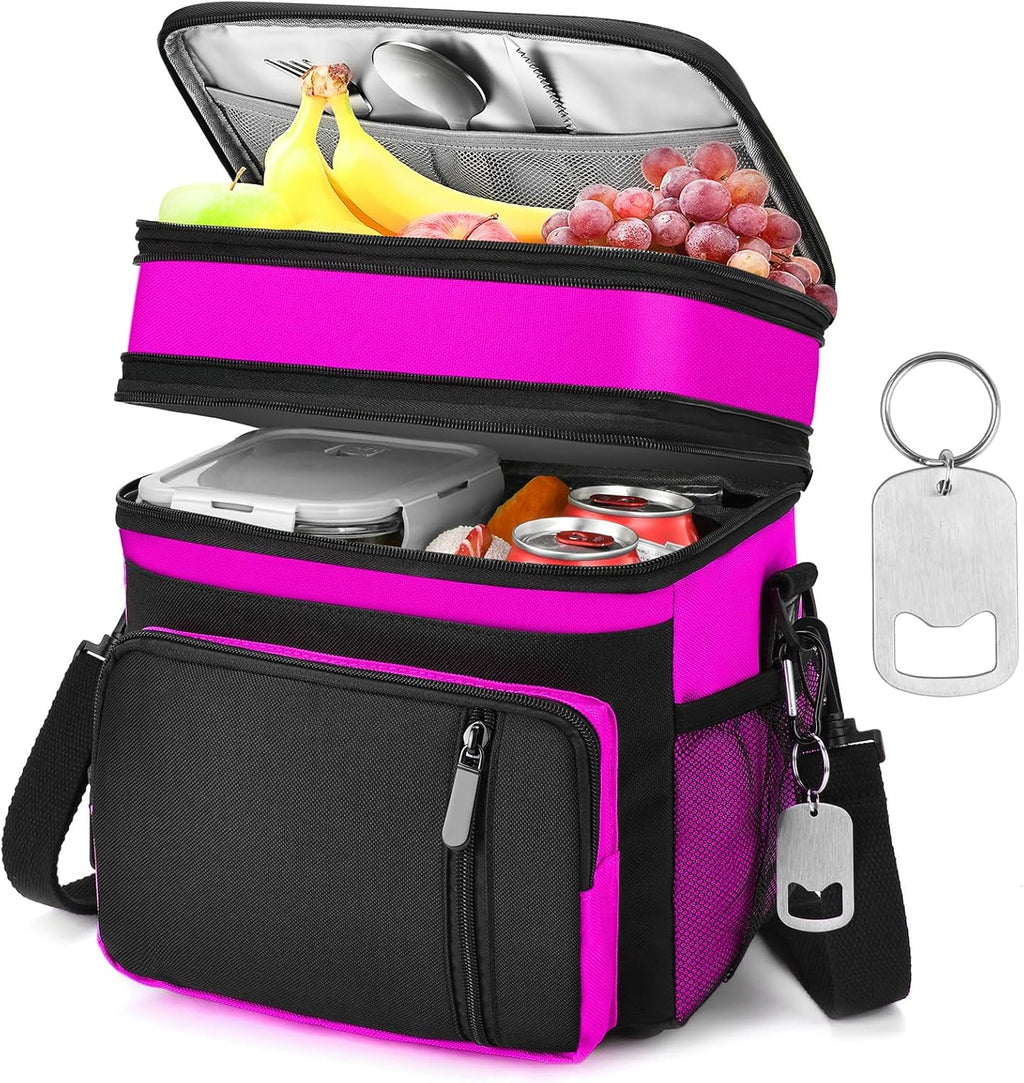 Insulated Lunch Bag Women | Large Adult Lunch Box | Double-Layer Reusable Lunch Bags | Leak-Proof Tote Cooler Bag for Work Picnic Outdoors | 16L, Hot Pink