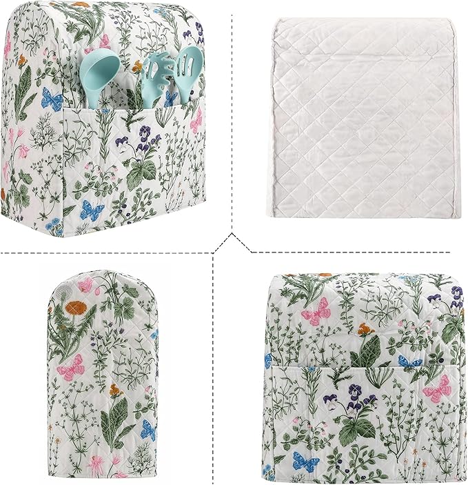 Stand Mixer Cover,Floral and Plants Kitchen Mixer Cover Compatible With 5-8Qt Kitchenaid Hamilton Mixers,Spring Summer Kitchen Decor,Kitchen Aid Mixer Covers,Pioneer Woman Kitchen Aid Mixer Assecories