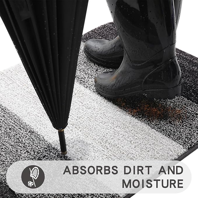 Kitinjoy Indoor Outdoor Door Mat, 47x20 Non-Slip Absorbent Dirt Trapper, Low-Profile Washable Inside Entrance Front Floor Mat, Sturdy Soft Entry Doormats for Entryway, Grey