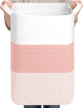 CLHMILY&Z 95L Laundry Basket Rectangular Pink Rope - 16x15x24 Inches - Dirty Clothes and Soft Storage Bin for Blankets, Toys, and Nursery Essentials