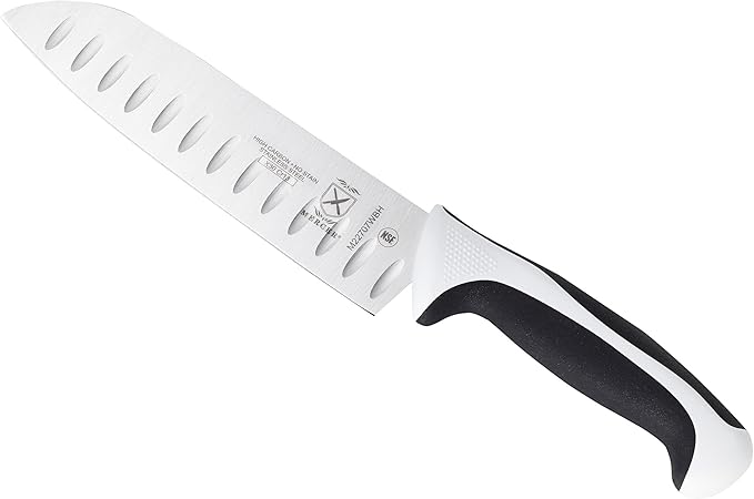 Mercer Culinary Millennia Color Handle Cutlery 7" Santoku Knife (Granton Edge) White