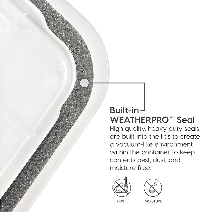 IRIS USA 32 Quart WEATHERPRO Plastic Storage Box with Durable Lid and Seal and Secure Latching Buckles, Clear with Black Buckles, 6 Pack