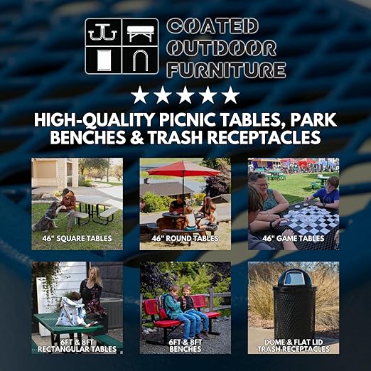COATEDOUTDOORFURNITURE RFT-BLK Heavy Duty 32 Gallon Round Trash Receptacle, Liner Included, Black with Black Flat Top, Made in America