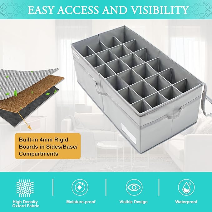 LUVHOMEE Shoe Organizer for Closet, Fits 24 Pairs, Large Shoe Box Storage Containers, Clear Foldable Shoe Storage Bins w/Bottom Support, Space Saving Closet Shoes Holder w/Reinforced Handles, Gray