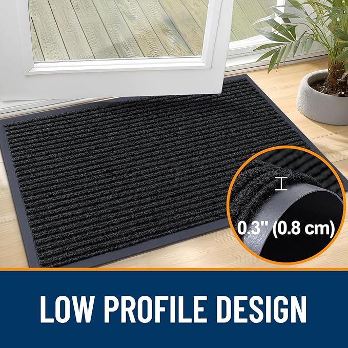 OLANLY Front Door Mat Indoor Outdoor Entrance, Waterproof Heavy Duty Doormat, Fade Resistant, Low Profile, Easy Clean Patio Porch Welcome Floor Mats for Entry, 59x20, Black