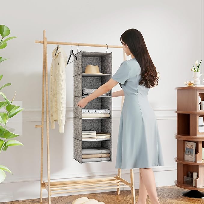 5-Shelf Hanging Storage Closet Organizer, Linen Rv Storage and Organization for Wardrobe, Inside, Camper Accessories, Nursery, Baby Room