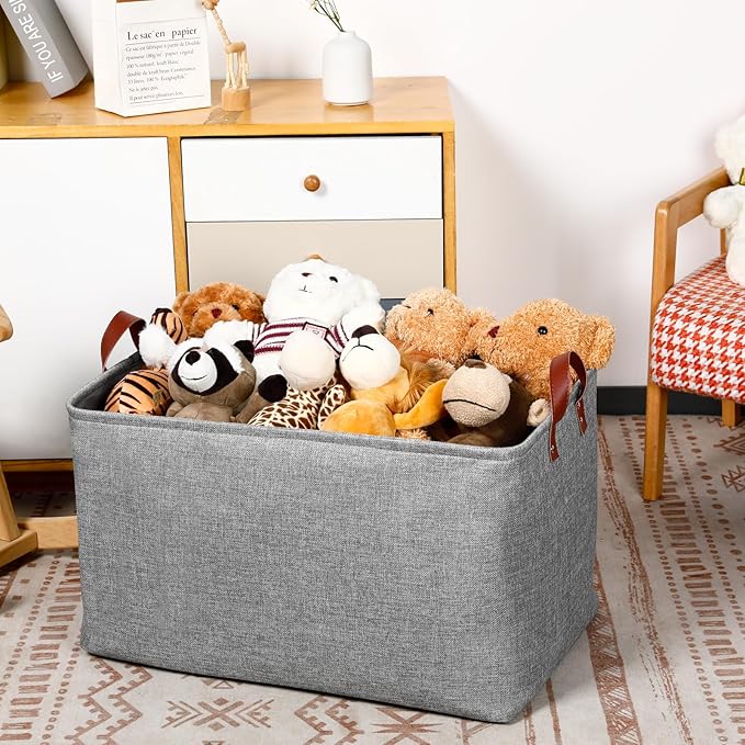 DULLEMELO Extra Large Grey Basket for Organizing, Collapsible Fabric Storage Basket with Handles, 70L Oversized Storage Bin, Large Closet Toys Blanket Organizer for Living Room, Laundry, Nursery