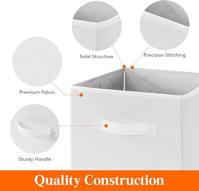 Lifewit 12 Packs Storage Cubes, 11 Inch Cube Storage Bins, Foldable Decorative Fabric Storage Baskets for Organizing Home Organizers with Handles for Shelves, Closet, White
