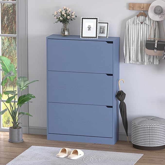 Shoe Cabinet with 3 Flip Drawers, Hidden Wood Shoe Cabinet,Freestanding Shoe Storage Cabinet for Entryway Hallway. 47.2" H*31.5" W*9.45" D