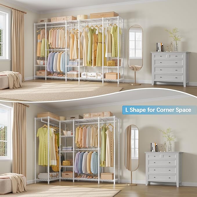 VIPEK V50 Extra Large Portable Closet Rack Bedroom Armoire Freestanding Wardrobe Closet, Heavy Duty Multi-Functional Metal Clothing Rack for Hanging Clothes, Max Load 1300lbs, White