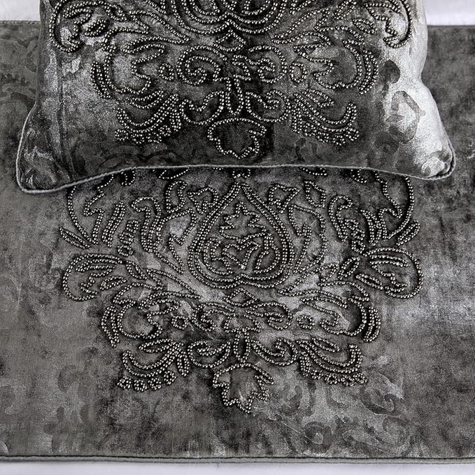 The HomeCentric Decorative Designer Handmade Bed Runner Without Pillow Cover, 53 x 18 Inch Damask Designer Twin Size Bed Scarf in Foil Velvet and Embroidery Bed Linen Foot Warmer Home - Foil Damask