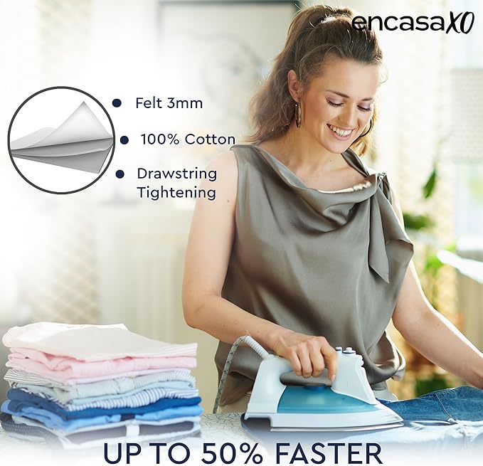 Encasa XO Ironing Board Cover and Pad 54"x15" - Thick 3mm Felt Padding, Drawstring Tightening & Lock, Easy Fit, Scorch & Stain Resistant, Fits Standard Large Ironing Board - Blue Moon