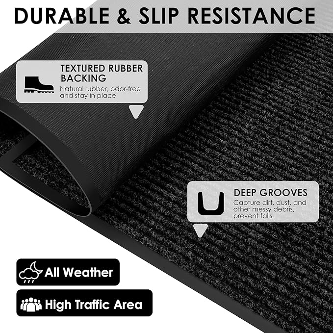 2′ x 34′ Front Door Mat Indoor Outdoor Entrance, Commercial Floor Mat Heavy Duty Dirt Trapper Entryway Doormat, Custom Size Non Slip Rubber Backing Welcome mat, Door Mat for High Traffic Area