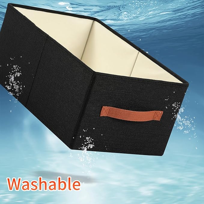 linen closet organizers and storage, 3 Pack Large Storage Baskets, Washable, Clothing Storage Bins with Handle, Closet Organizer for Storage Sweater,Sheets (Black, 18½"x13½"x8½")