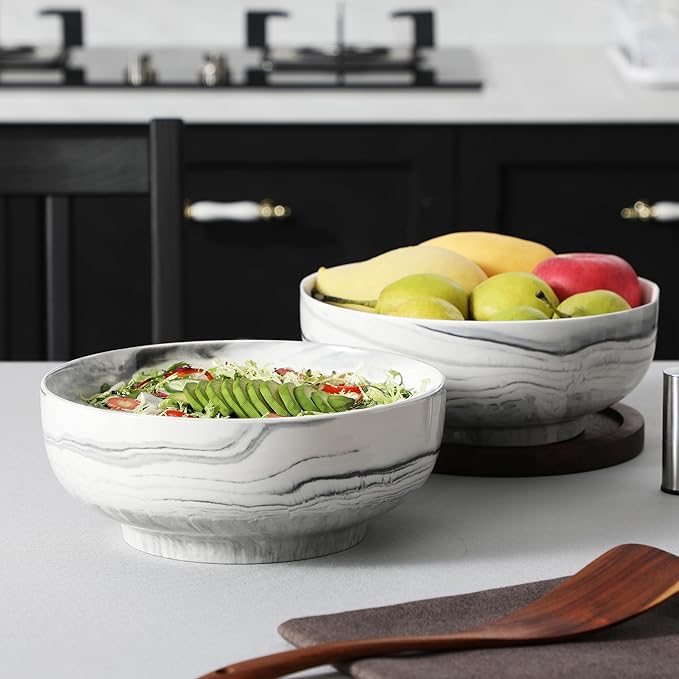 MALACASA Salad Bowls, 114 OZ(10") Extra Large Serving Bowls Set of 2, Porcelain Marble Grey Bowls Set for Soup, Salad, Ramen and Fruit, Dishwasher& Microwave Safe, Series REGULAR