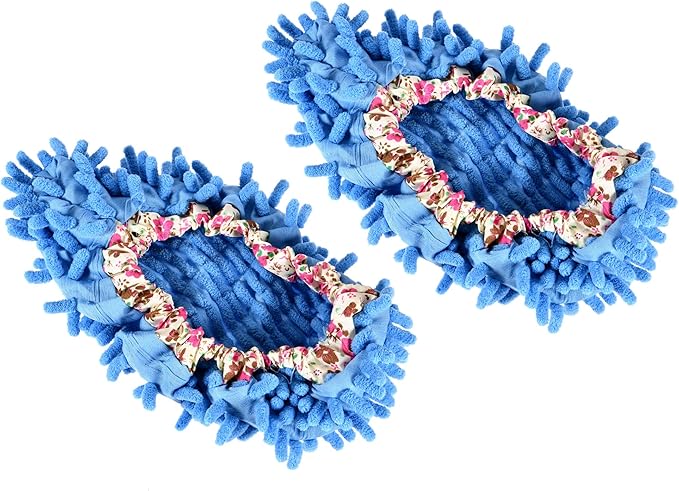 1 Pair Washable Cleaning Shoes Cover - Floor Cleaning Dust, Chenille Microfiber Duster Mop Slippers, Apply to House Office Room (Blue)