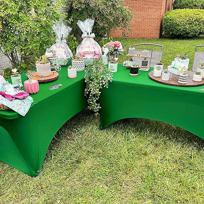 Trlyc 2 Pack 6FT Spandex Table Cloth - 72 x 30 Inch Rectangular Stretch Tablecloth, Wrinkle Resistant Scretch Table Cover for Wedding, Party, Banquet, Picnic, Outdoor Decoration (2Pcs,Green)