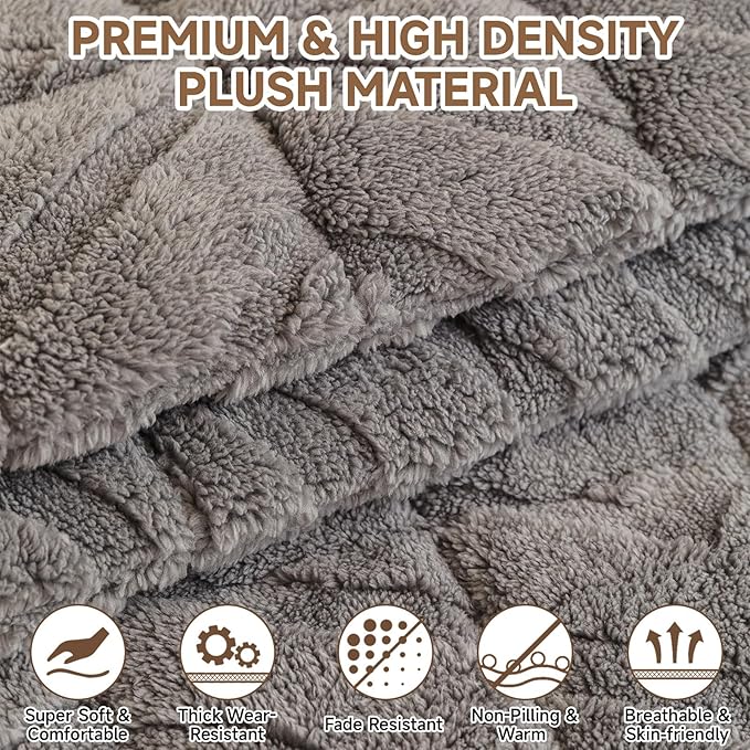 OTOB Pet Couch Covers for 3 Cushion Couch Sofa, Washable & Non Slip Fuzzy Plush Sofa Cushion Covers, All Seasons Geometric Jacquard Modern Soft Dog Bed Mat Slipcovers Protector (Gray, 27.6"x70.9")