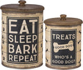Primitives by Kathy Rustic Pet Tin Bins - Dog Food & Toy Storage Set, 'Toys & Beware of Wigglebutts' Themed Containers