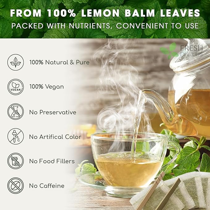 FreshDrinkUS, Lemon Balm Tea Bags | 75 Count |100% Pure Melissa officinalis – Naturally Calming Herbal Tea | Caffeine-Free, Premium Quality, Refreshing Flavor, Sustainably Sourced