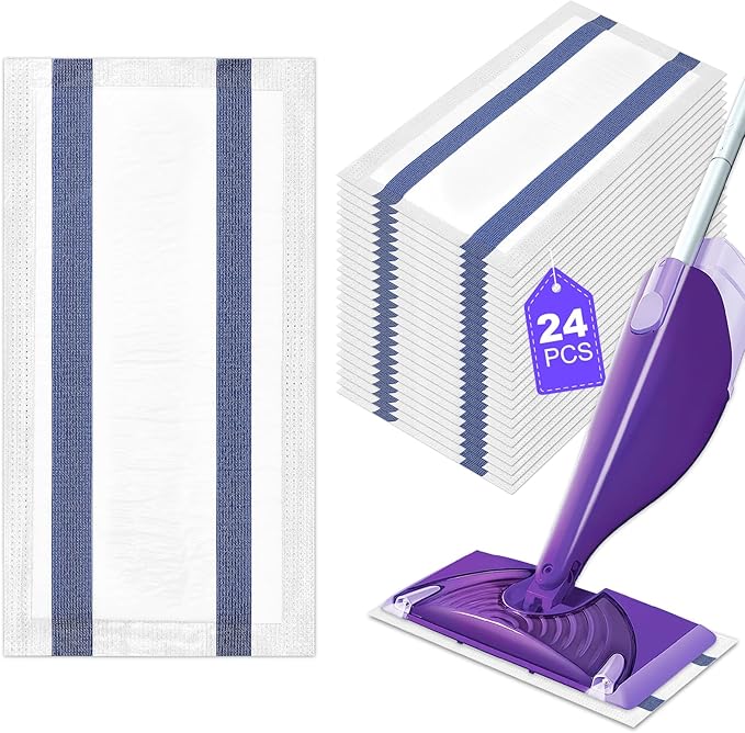 Mopping Pad Refill Compatible with Swiffer Wet Jet Mop Disposable Wet Jet Mopping Pads for All Purpose Multi-Surface Hardwood Floor Cleaning Thickness & Absorbent, 24 Count