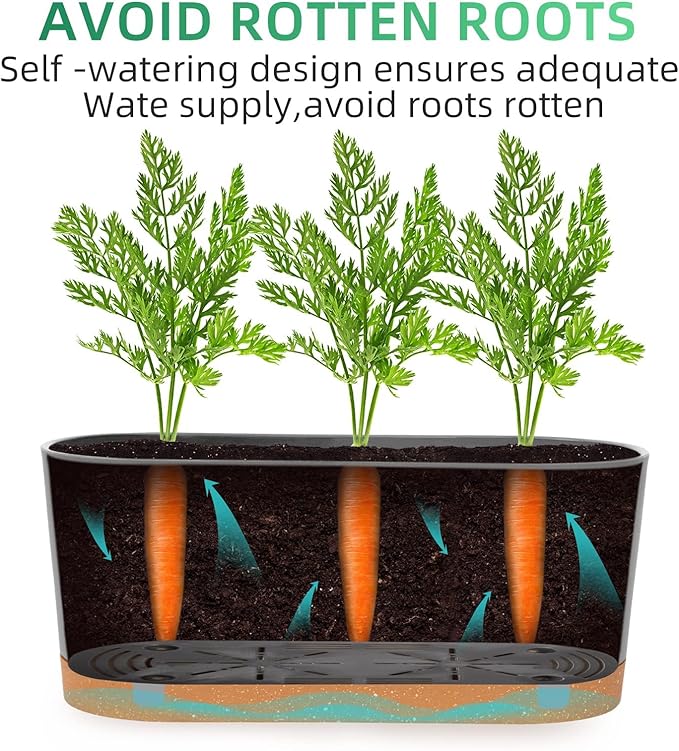 QCQHDU 16" L x 7.6" W x 7" H Window Planter Box, 2 Pack Self Watering Pots for Indoor Plants with Drainage Holes & Saucer, Outdoor Flower Pots Home Garden Modern Decor