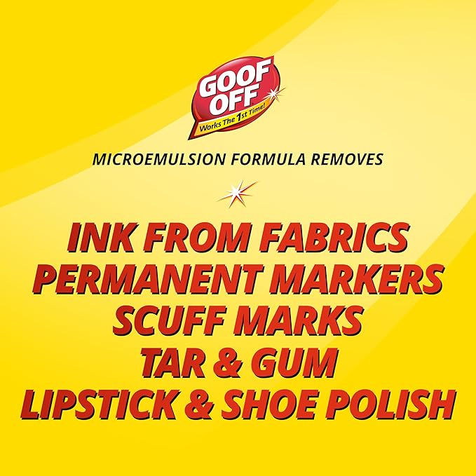 Goof Off Marks, Messes & Stains Remover, 8 fl. oz. Spray, Household Surface Safe, Removes Spots and Stains from Plastics, Fabric, and Clothing, Ideal for Households with Kids